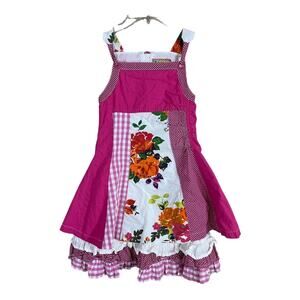 Paglie pink floral patchwork dress girls size 140/10 boho